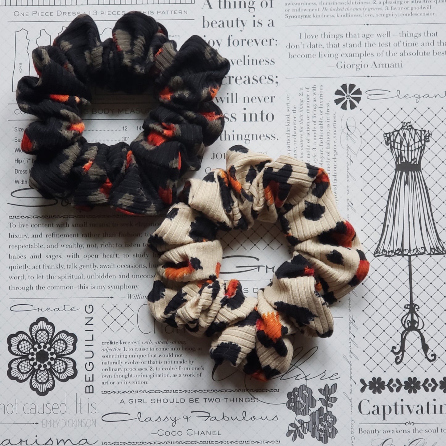 Handmade Fire Leopard Scrunchie Set